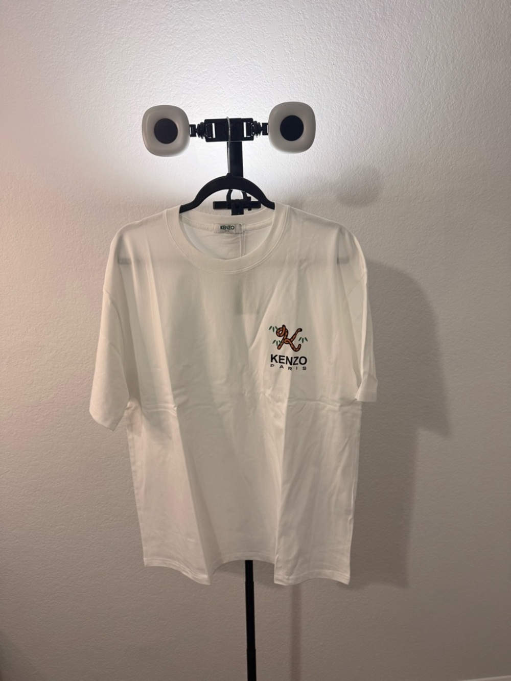 Kenzo White T-Shirt with Small Multicolor Embroidered Logo